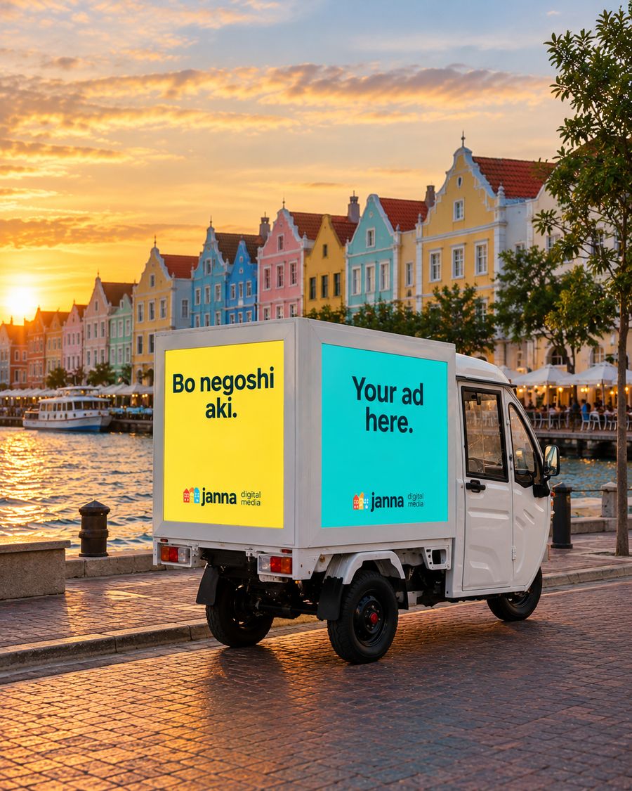 The Janna tuk-tuk on the Punda waterfront at sunset